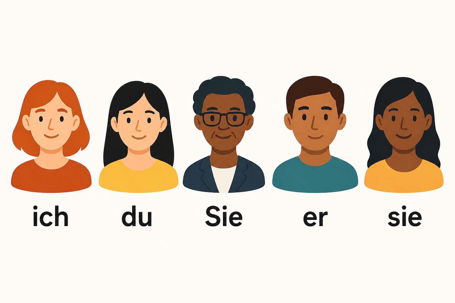 Personalpronomen im Nominativ: ich, du, Sie, er, sie
